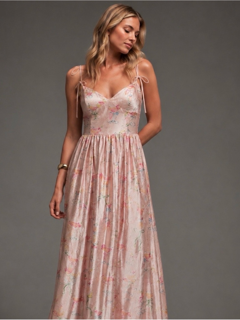 En Saison Anthropologie Cocktail Print Satin
Midi Dress Romantic Resort